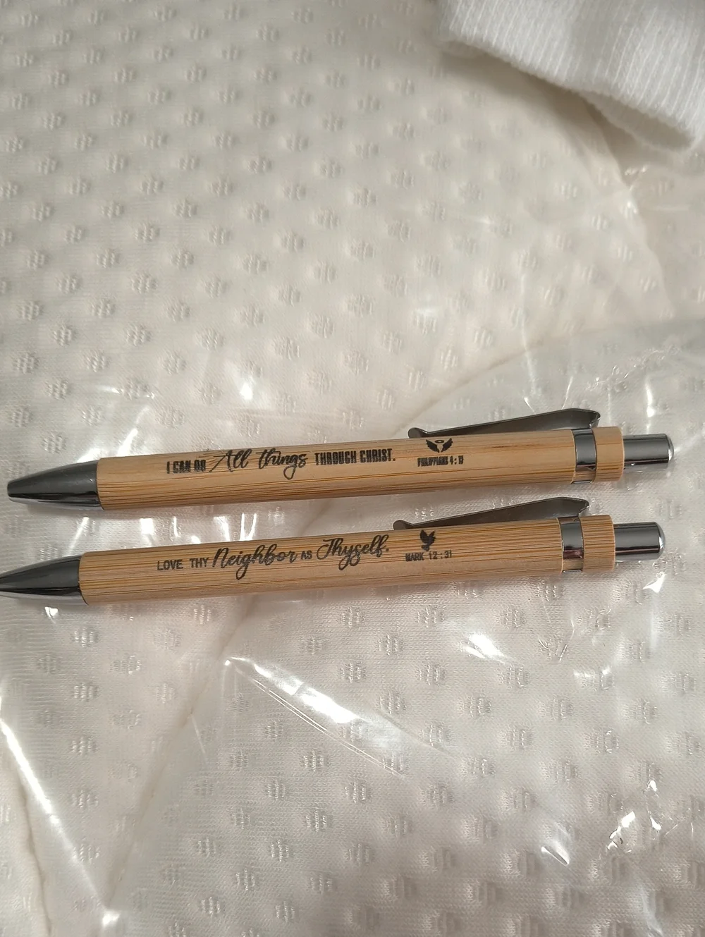 Wooden Click Pen Set - Natural Wood Finish NWOT W/ Scriptures